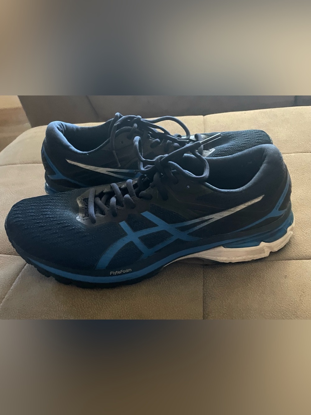 Asics Flytefoam mens Running Shoes Black Blue with Light Blue White Accents 11.5
